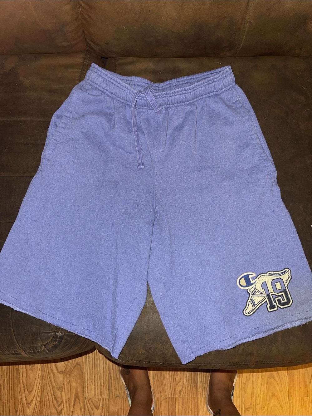 Champion Lavender Terry Shorts with '19' Patch